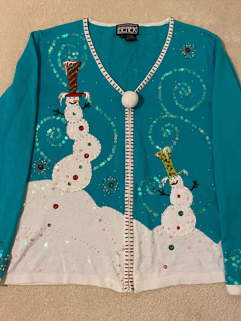 Berek vintage snowman cardigan sweater-large EUC